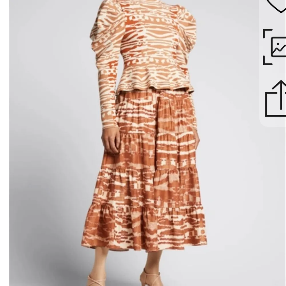 Ulla Johnson Aisa Silk Taffeta Tiered Midi Skirt Fawn‎ Size 10 Ikat Animal Print - Image 3