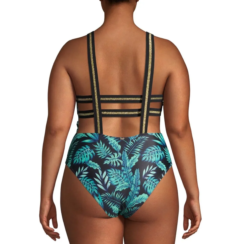 NWT XOXO Deep Plunge Cage Back With Sport Strap Swimsuit, Plus Size 1X New w/Tag - Image 4