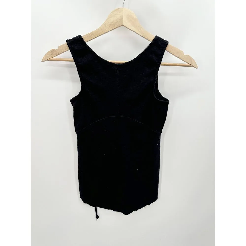 Free People Top Women SMALL Black Emmy Lou Lace-Up Neck Sleeveless Tank - Image 2