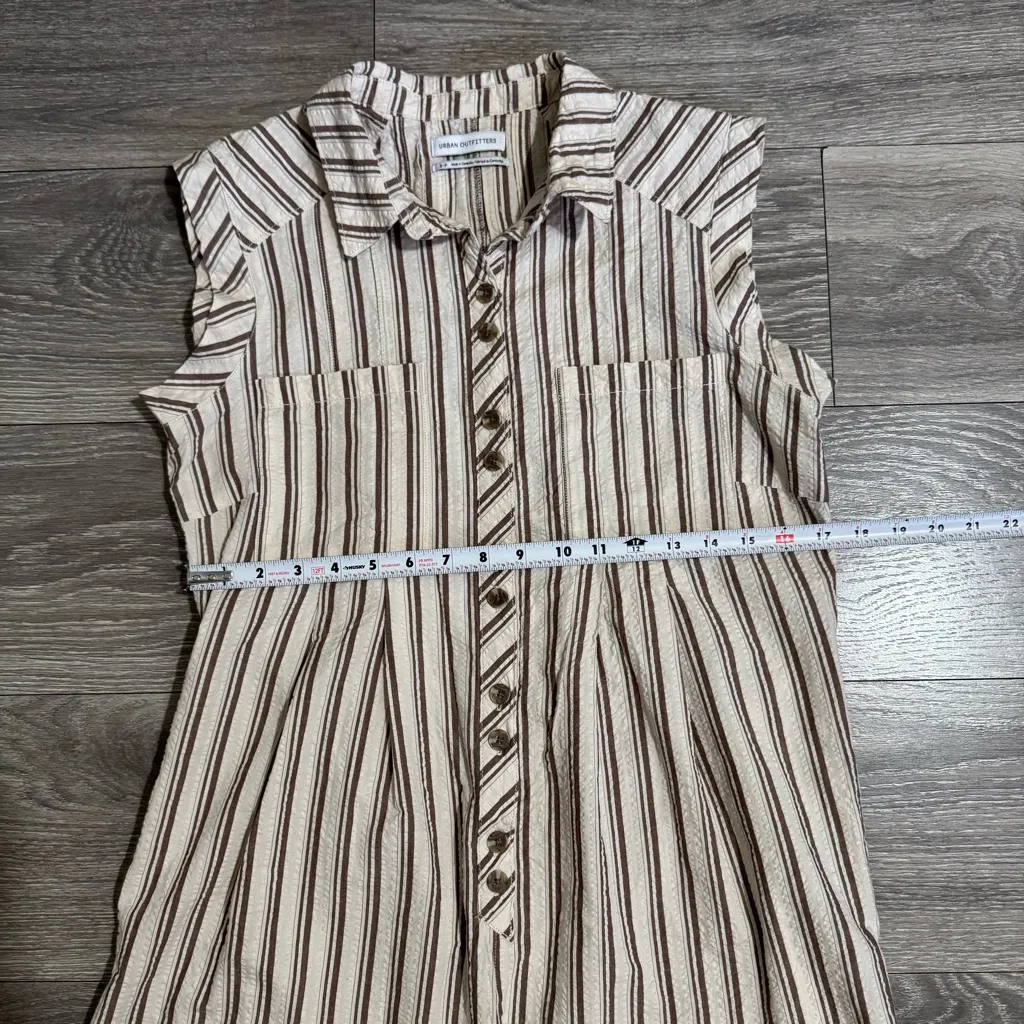 Urban Outfitters Women Romper Boho Brown Stripe Zoey Workwear City Size S Pocket - Image 8