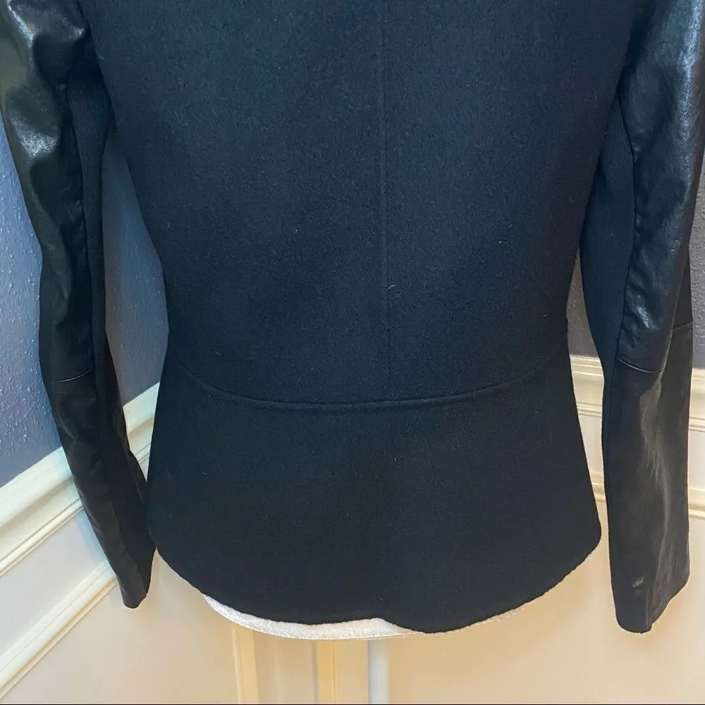 Vince Leather Sleeve Boiled Wool Jacket - Image 10