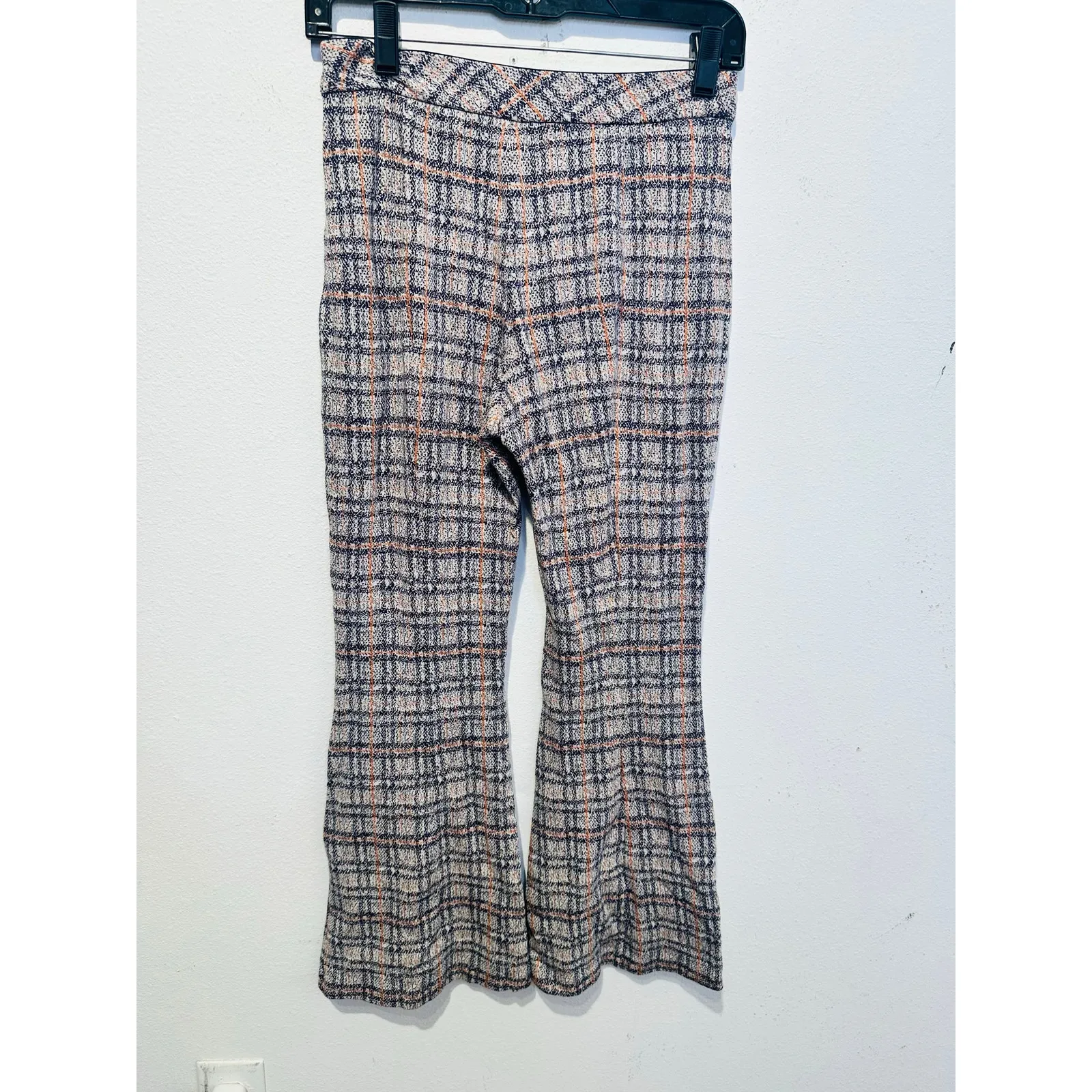 ROSETTA GETTY Poppy Plaid Pull On Flared Hemline Cropped Plaid Pants size Small Gray - Image 4