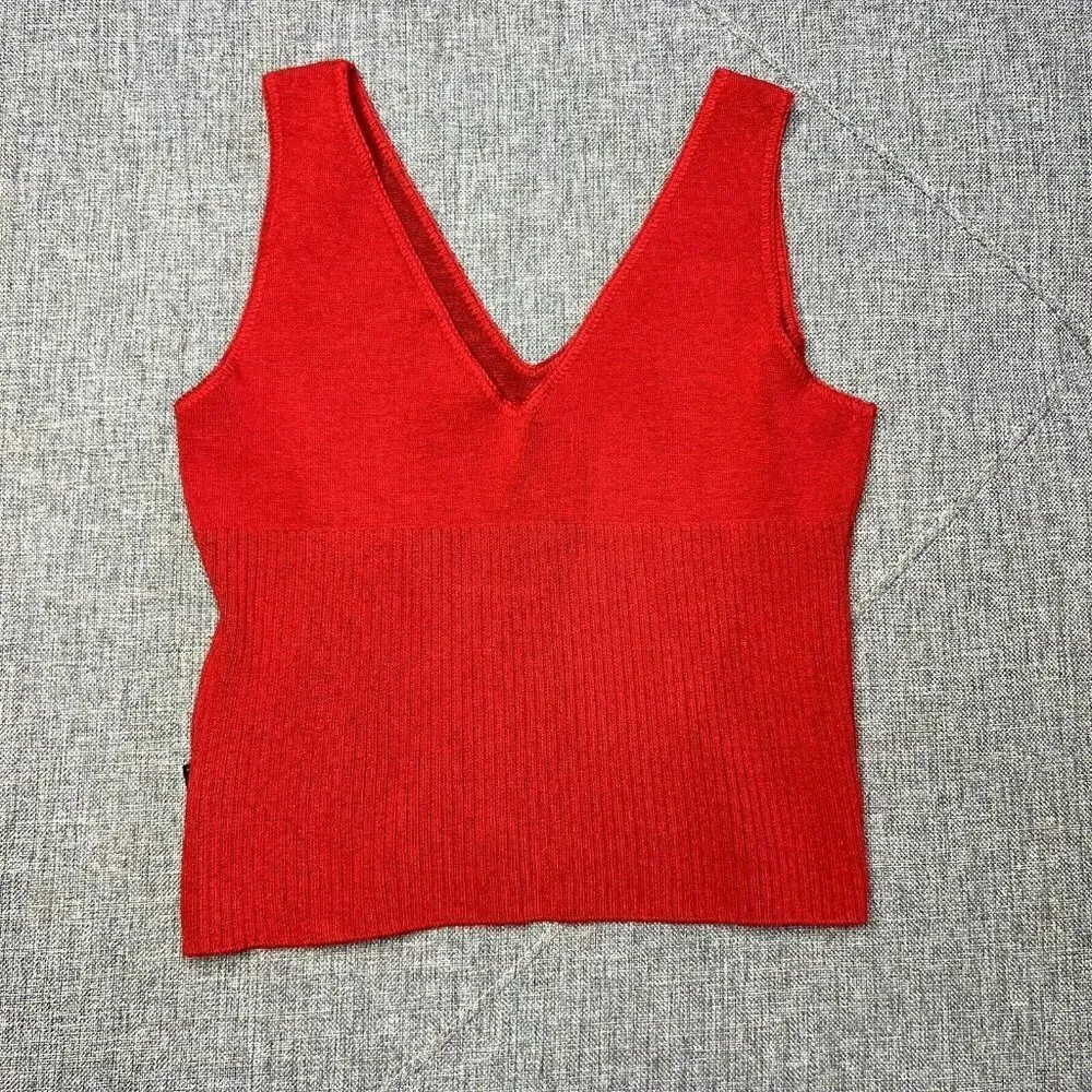Vintage Y2K‎ Top Large Red Knit Tank Top V Neck XOXO Ribbed Sleeveless - Image 2