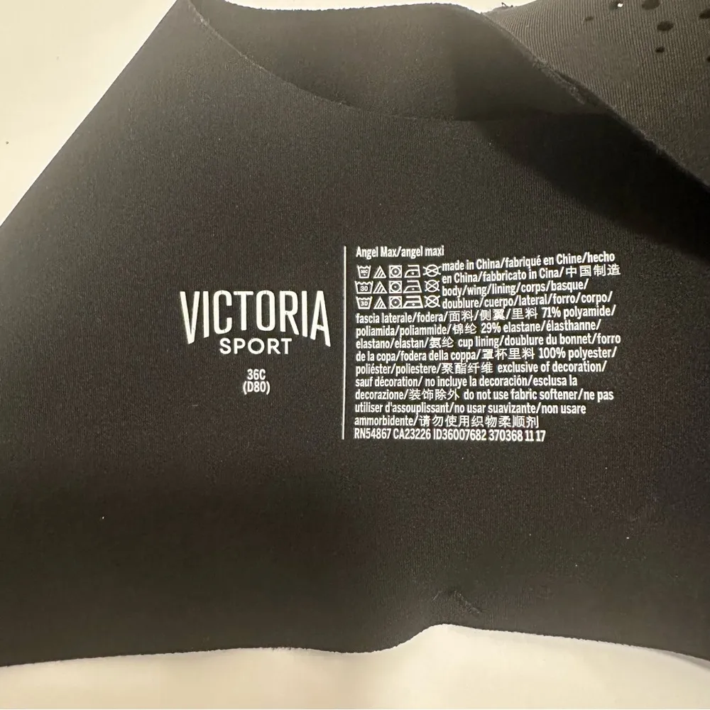 Victoria Sport Black Angel Athletic Bra Back Hook Size 36C - Image 5