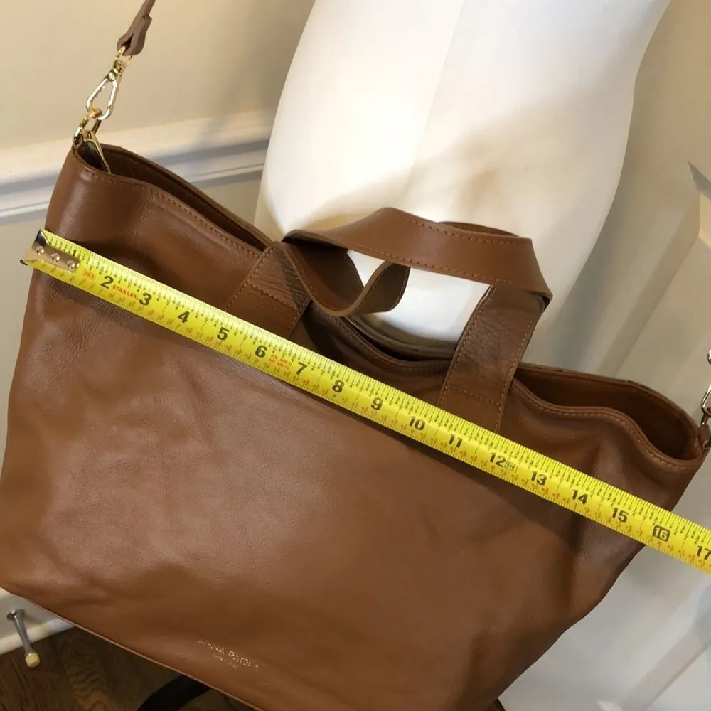 ANNA PAOLA Brown Leather Woven Tote Bag w Crossbody Strap Gold Hardware Feet - Image 6