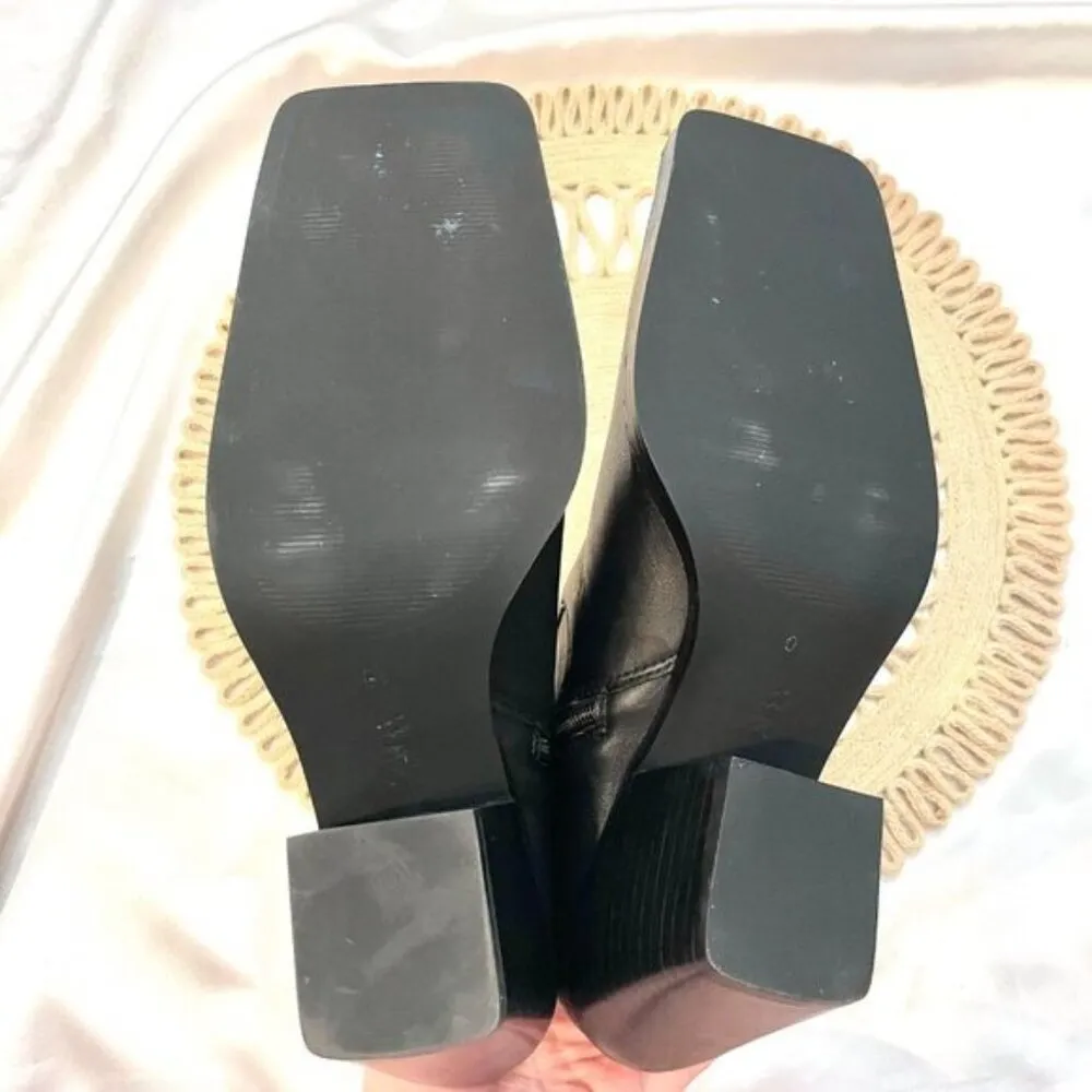 Zara Women Leather Black Cowboy Heel Ankle Boots with Square Toe Size EU 40 - Image 10