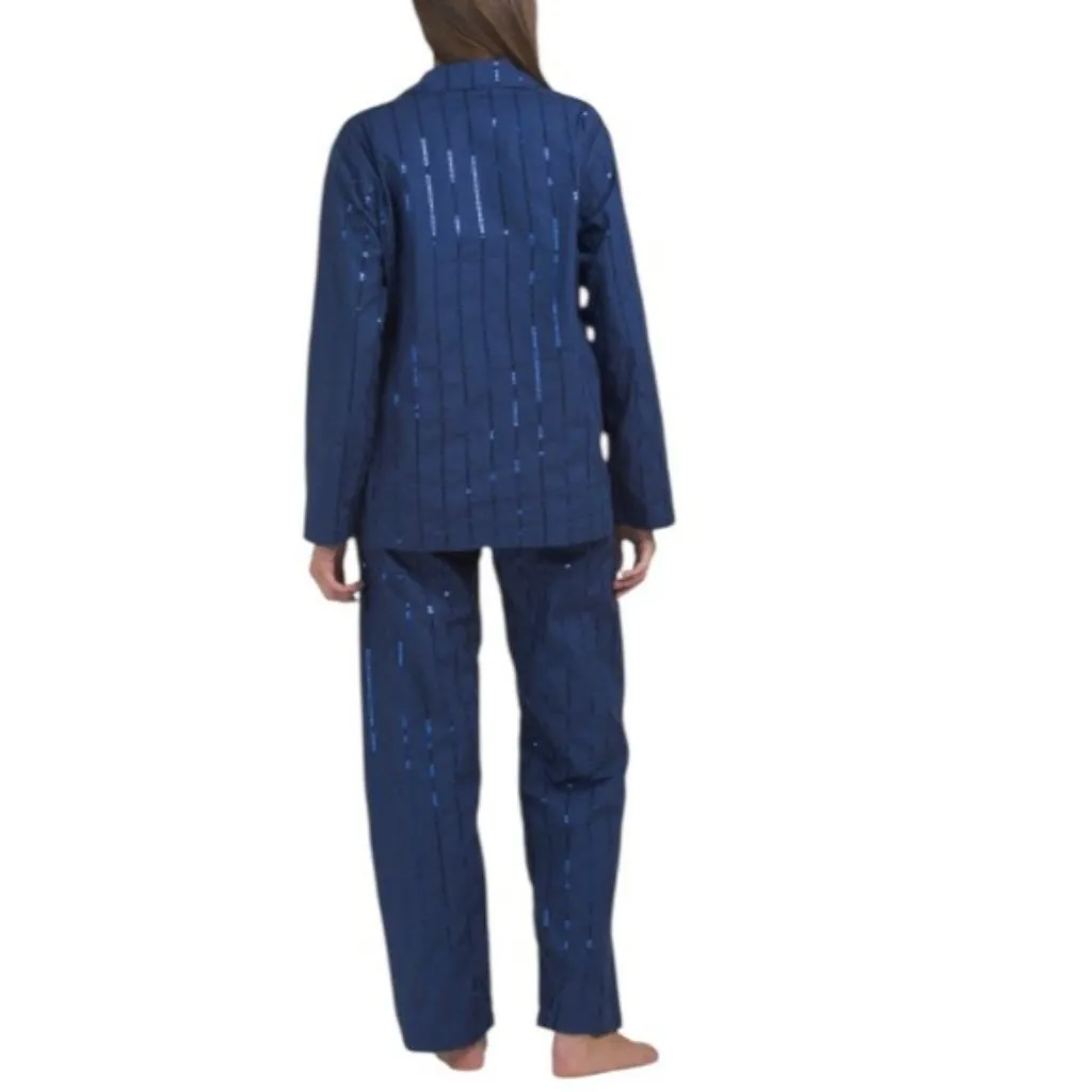 NWT Sleeper Milky Way Sequined Cotton Pajama Set Navy Size M - Image 2