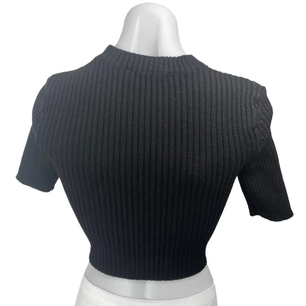 Zara Women's Black Rib Knit short Sleeve High Neck Stretch Cropped Sweater Top S - Image 2