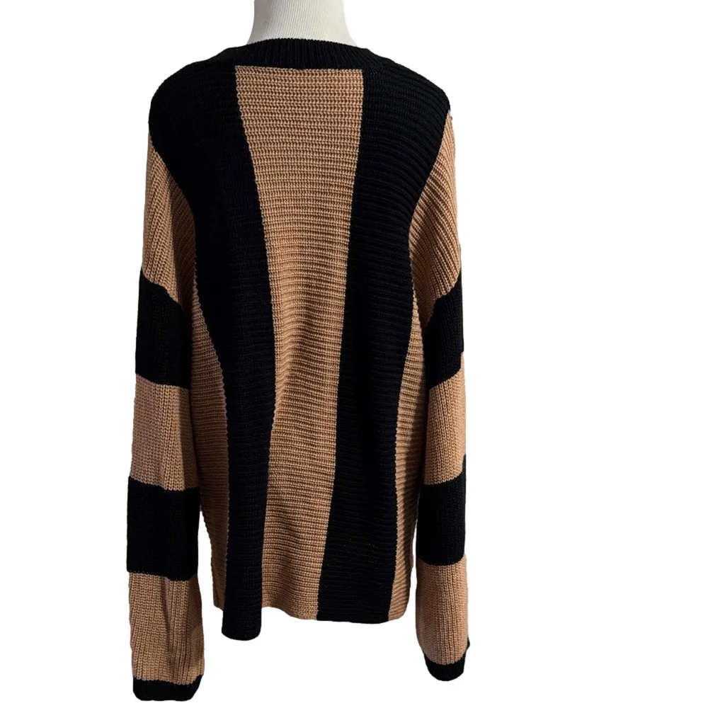 Striped Black and Tan Sweater Size XL - Image 3