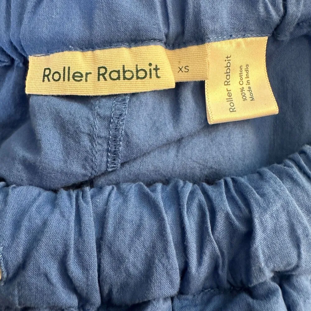 Roller Rabbit Blue Embroidered Trim Cropped Flowy Pants Size XS - Image 6