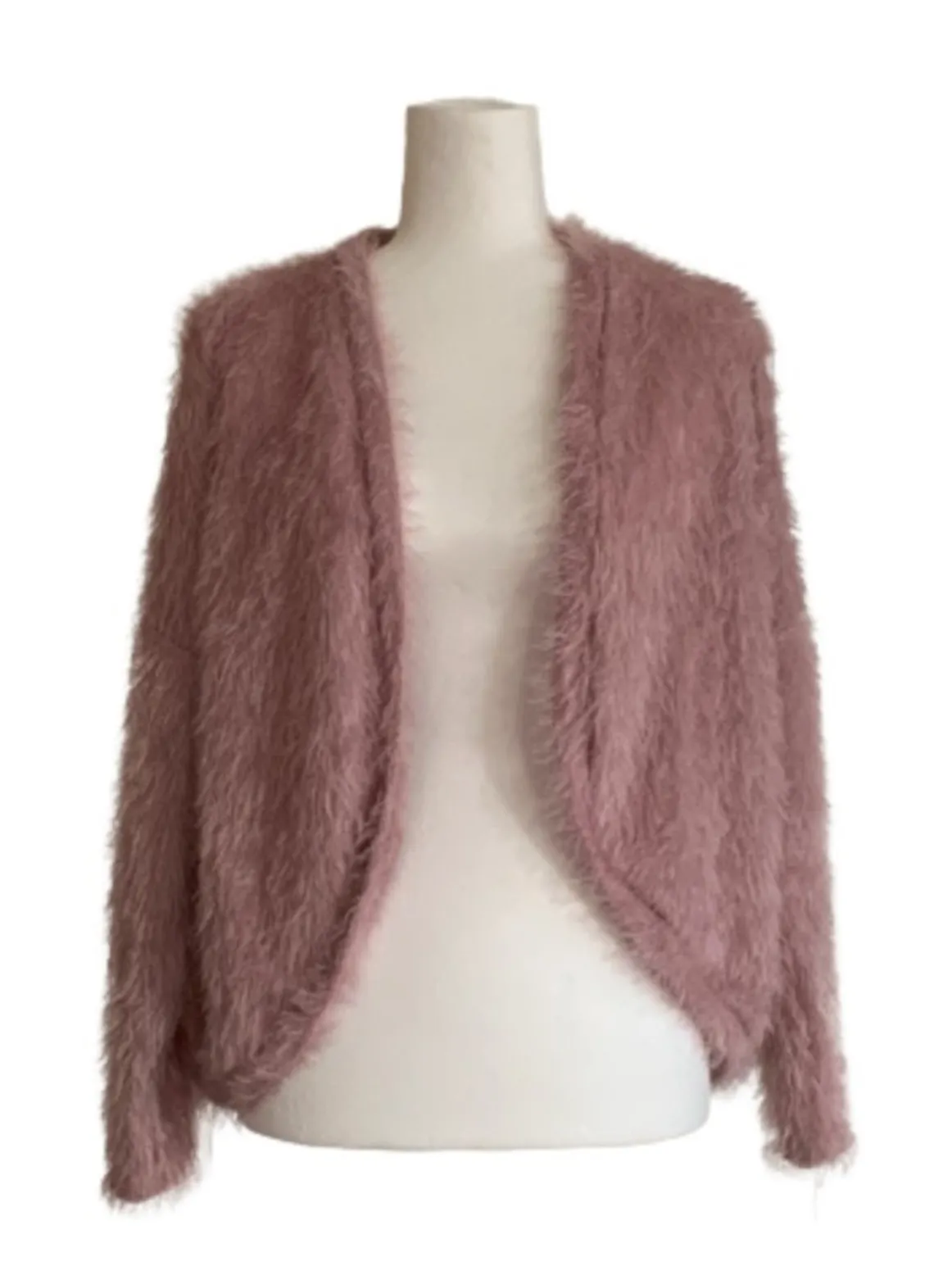 Another Reason Cardigan Sweater Mauve Teddy Bear Fuzzy Soft Open Front Small NEW Pink - Image 1