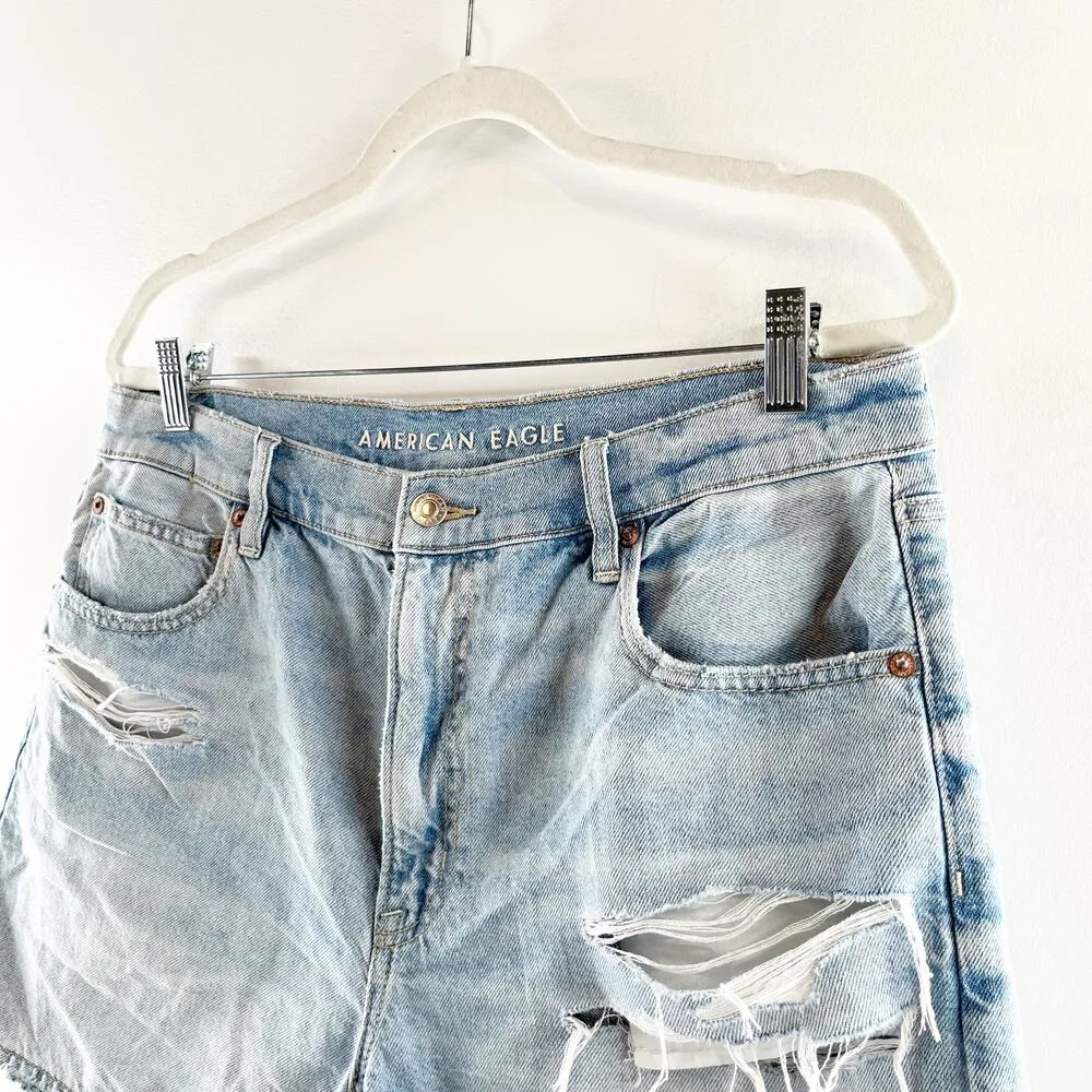 American Eagle The Highest Rise 90's Boyfriend Shorts Distressed Blue 14 - Image 9