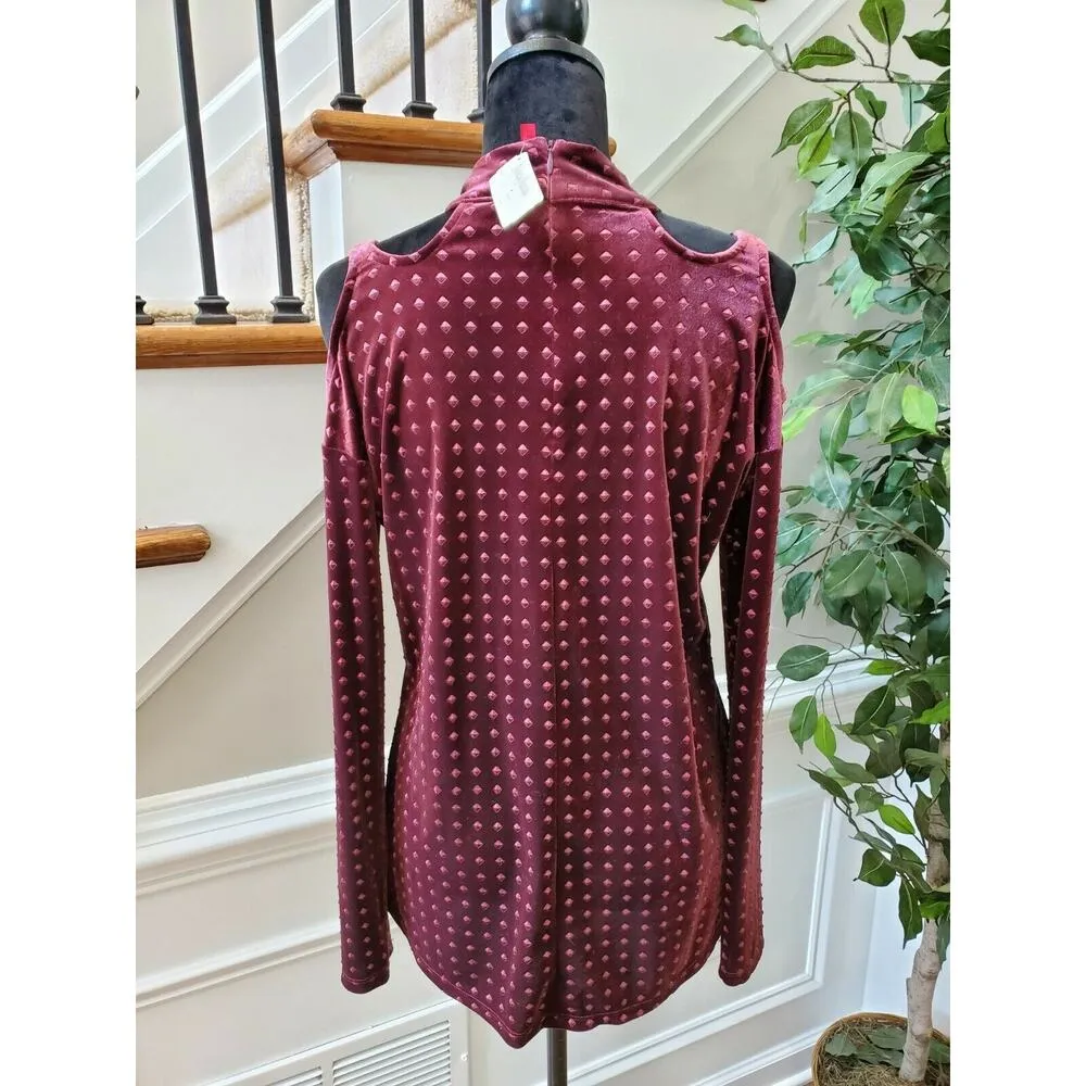 Love Scarlett Women Burgundy Polyester Long Sleeve Mock Neck Casual Top Shirt M Red Size M - Image 7