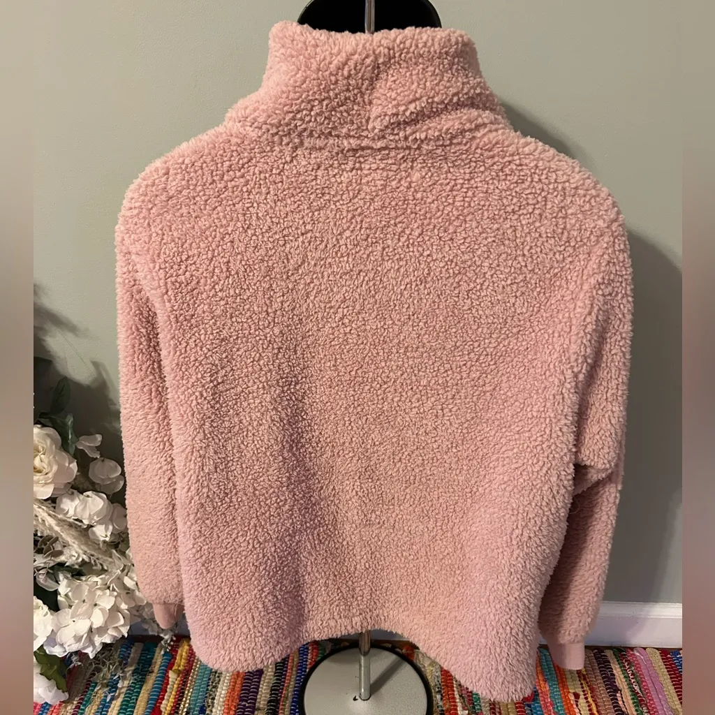 NEW Calvin Klein Teddy Sweatshirt Big Collar Mock Neck Sweater Fuzzy Pink Large - Image 5