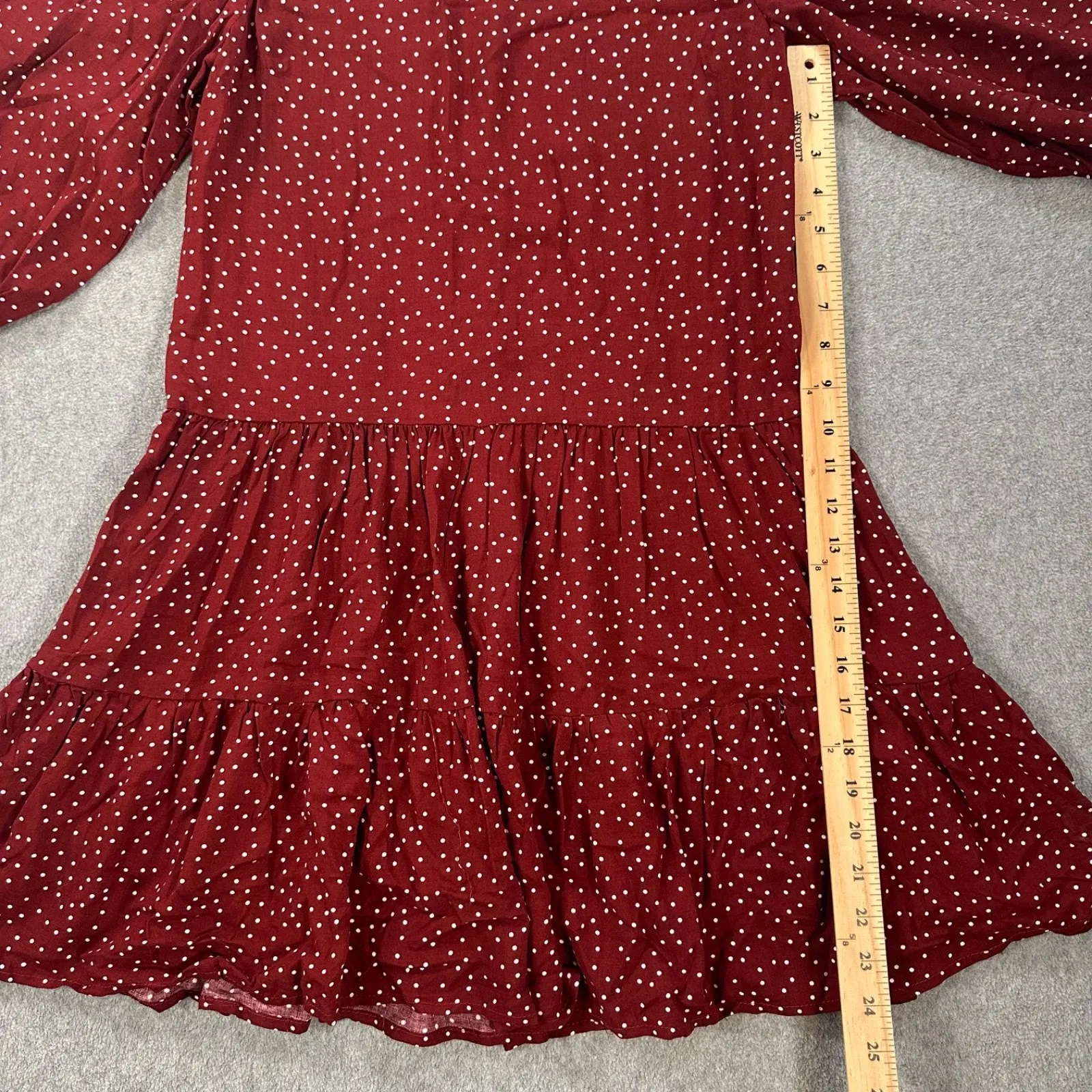 Melrose and Market Polka Dot Dress Women's X-Small Burgundy 3/4 Sleeve Drop Hem - Image 5