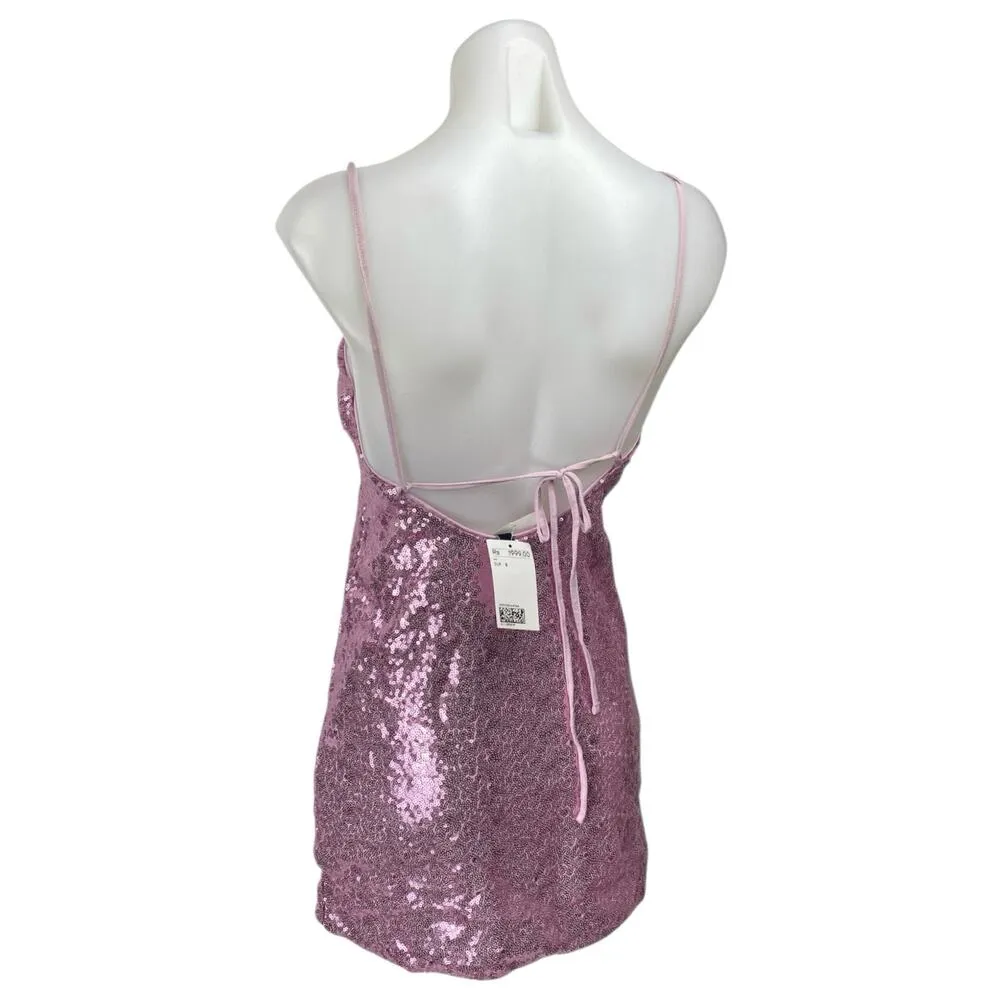 NEW H&M Divided Pink Sequin Sleeveless Cami Camisole Mini Bodycon Tank Dress S - Image 2