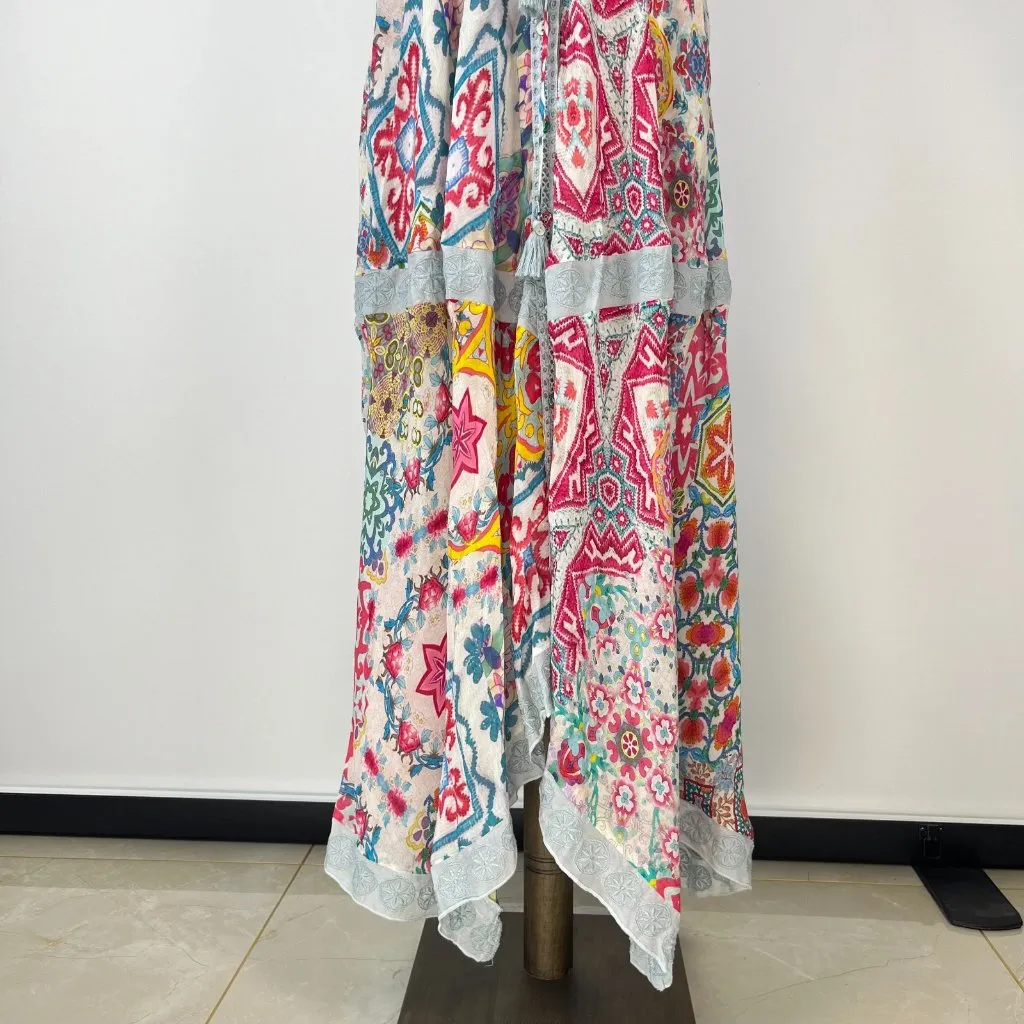 $458 NWOT Johnny Was Embroidered Irregular Asymmetry Floral Midi Shirt Dress S - Image 4