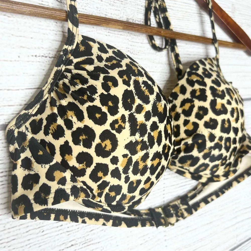 Leopard Print Padded Cup Halter Bikini Top Size Medium - Image 4