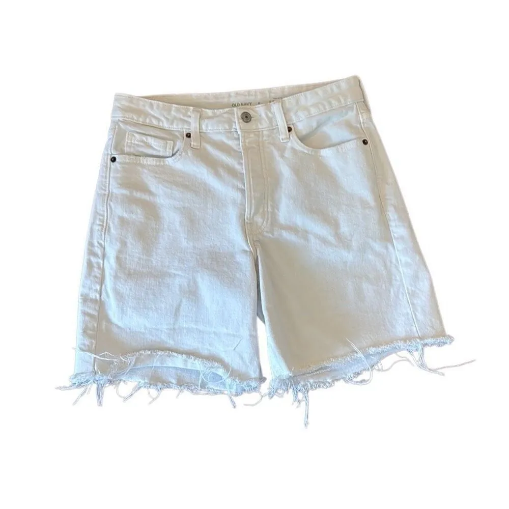 Old Navy white OG loose high ride raw hem Jean shorts 8 7” inseam - Image 10
