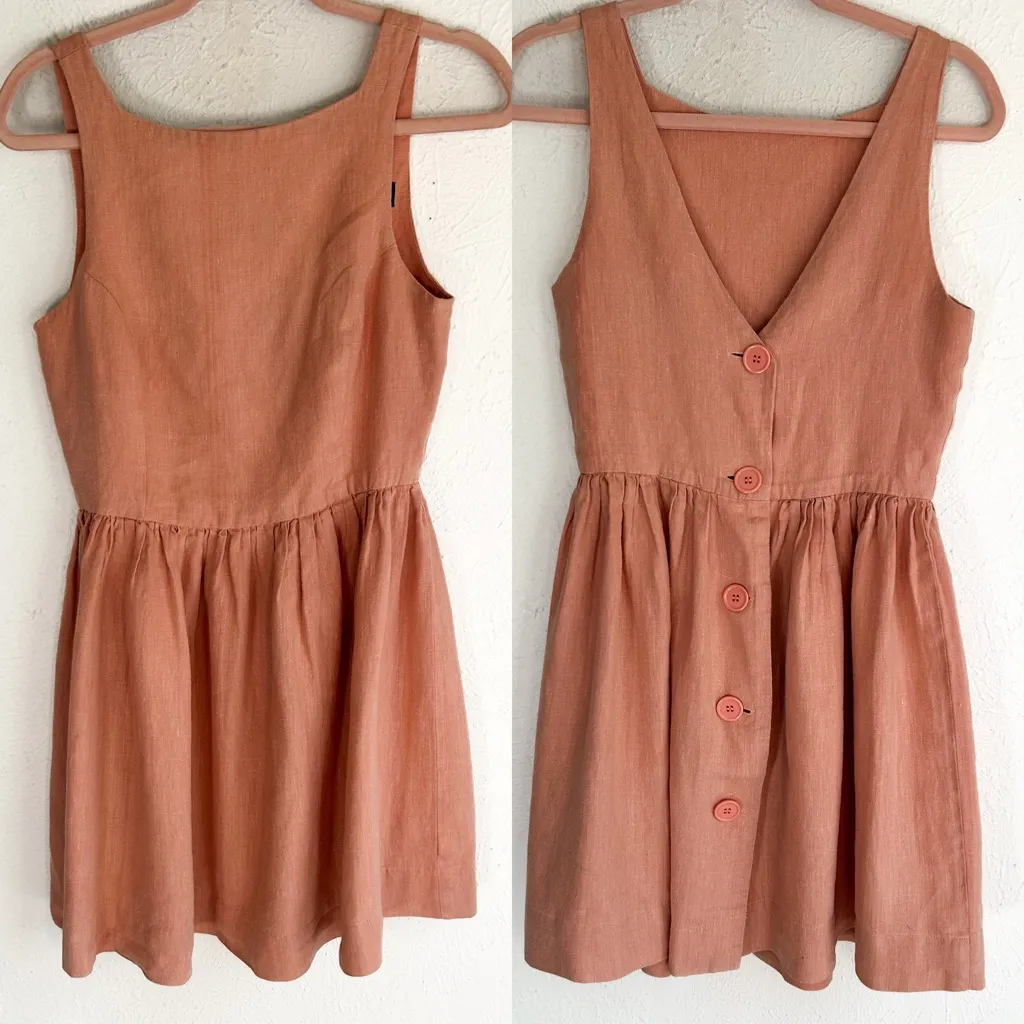 American Apparel Linen Babydoll Dress Terracotta Orange Indie Sleaze Twee Medium - Image 2