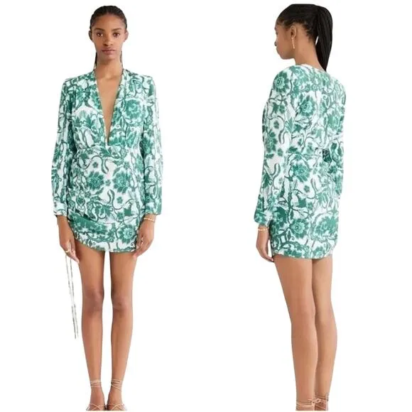 Rumer The Label Bodhi Green White Floral Boho Long Sleeve Shirt Mini Dress M NWT Size M - Image 2