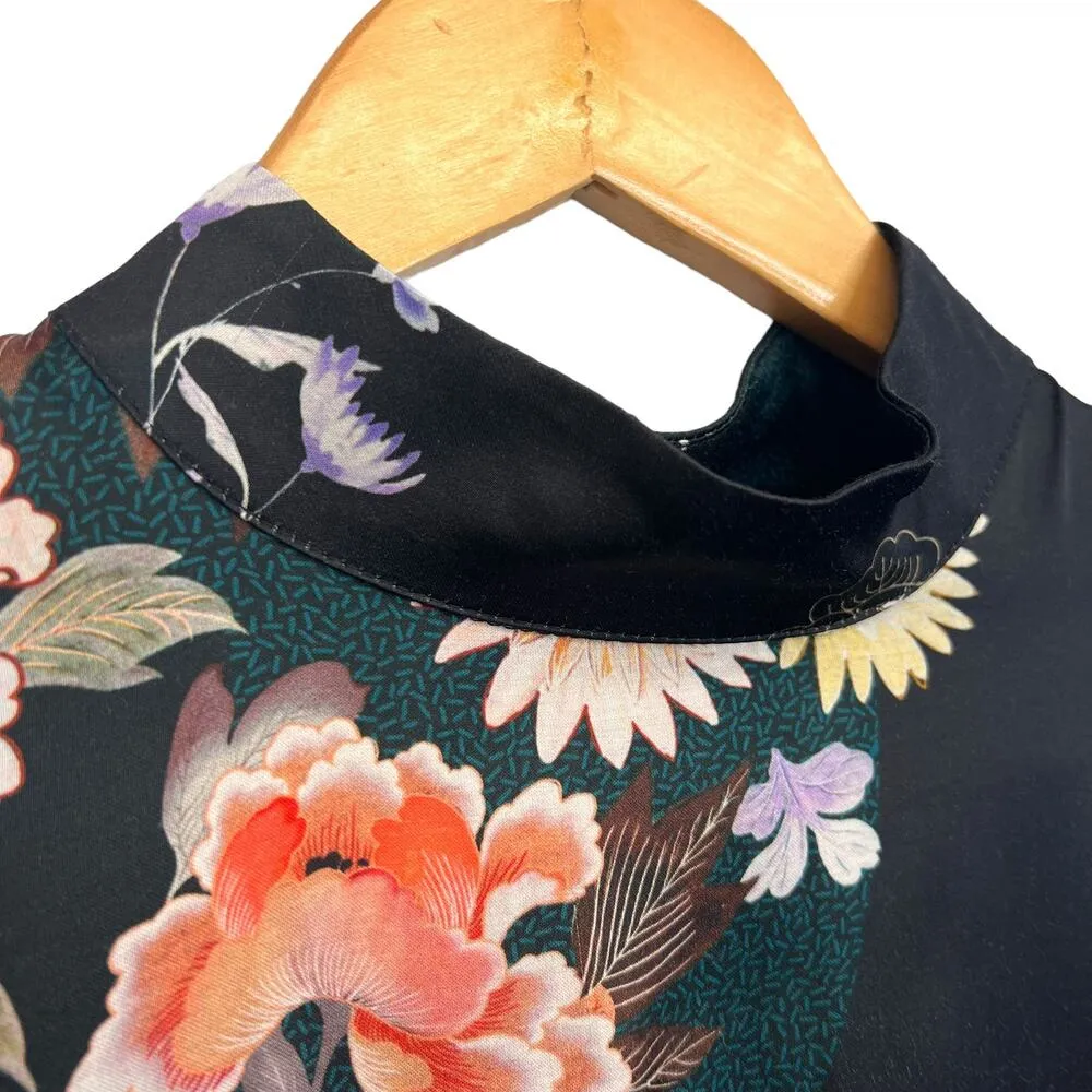 Zara The Camila Mini Dress Black Size S Floral Long Sleeve Satin Straight Pencil - Image 7