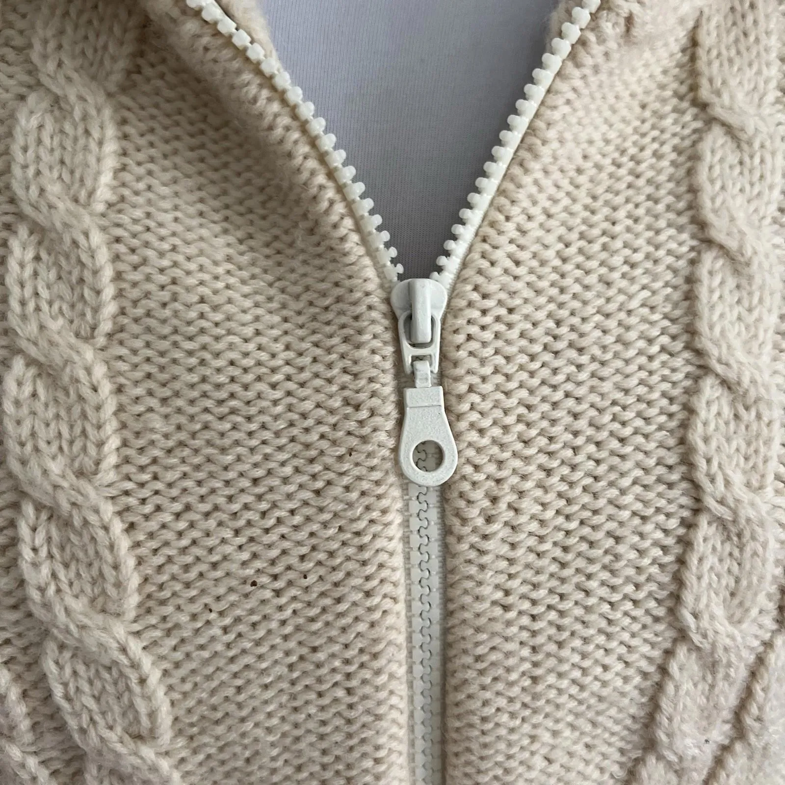 Company of We Merino Wool Sweater M Cream Full Zip Chunky Cable Knit Cardigan Size M - Image 7