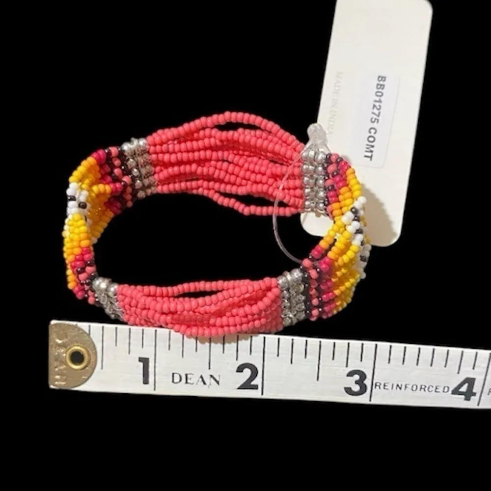New Western Multicolor Seed Bead Stretch Bracelet Orange - Image 6
