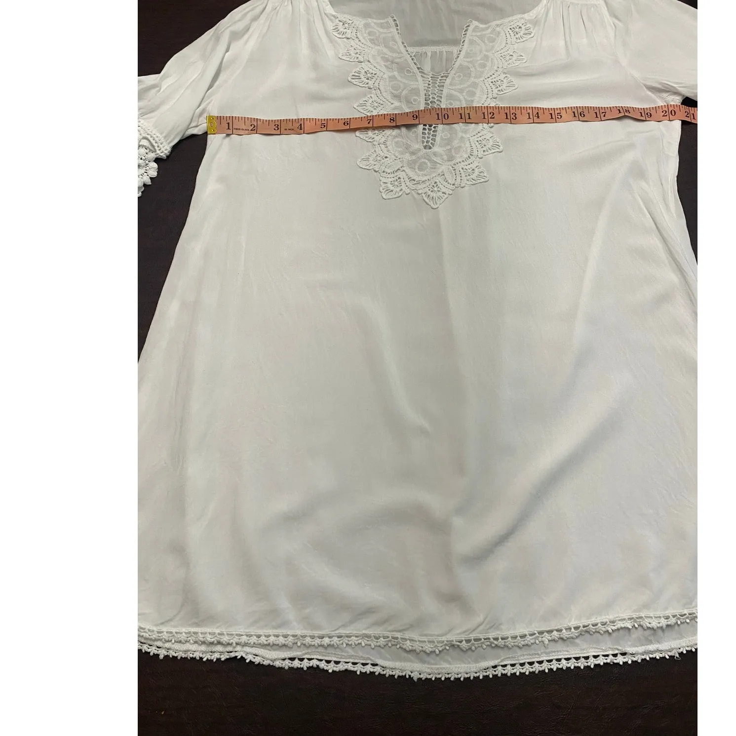 Solitaire Swim White Tunic Cover-Up Medium Lace V-Neck Embroidered‎ Bell Sleeve - Image 7