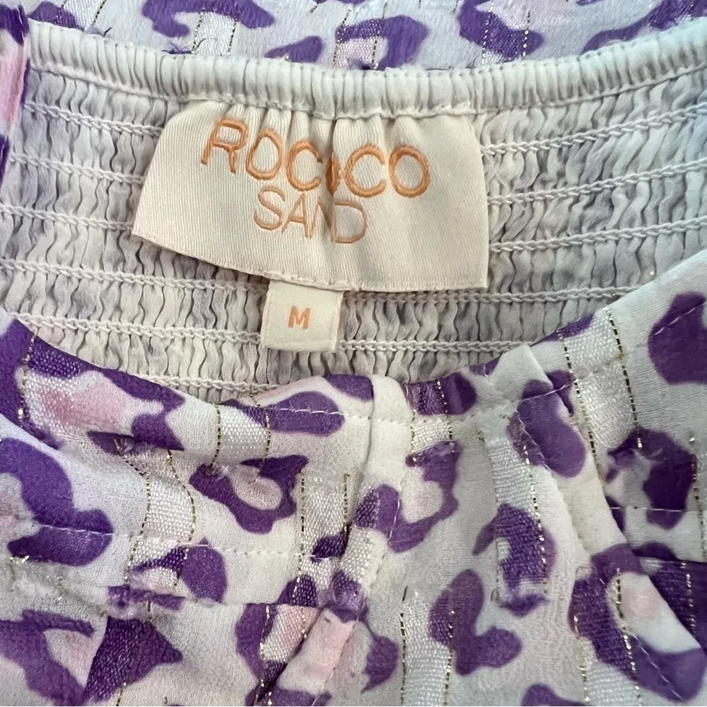 Rococo Sand Avana Midi ruffled corset dress, high low hem, leopard print, sz M White Size M - Image 3