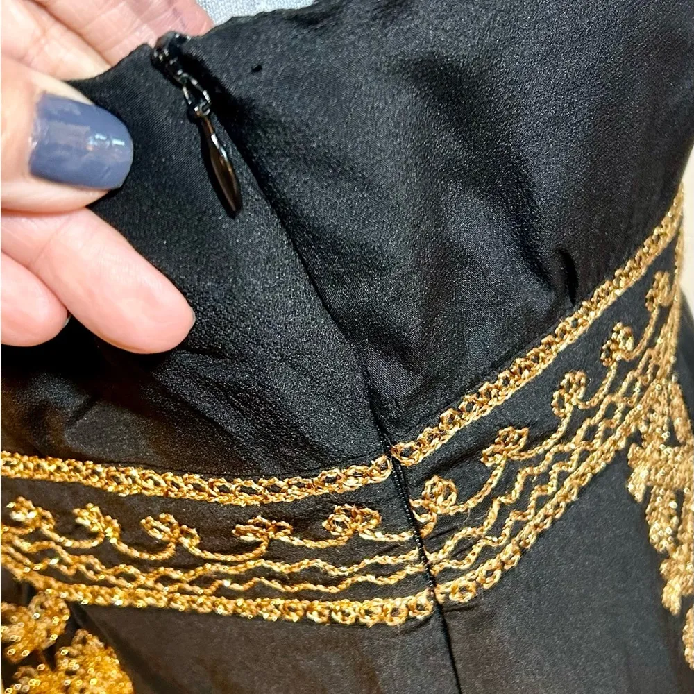 NANETTE LEPORE Silk Gold Metallic Embroidered Key Hole Neck Occasion Dress Sz 6 - Image 8