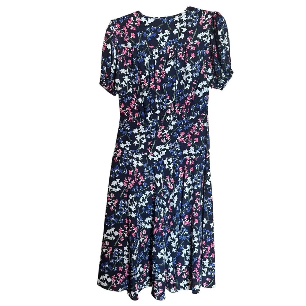 Lewit Midi Dress Womens 2 Multicolor Floral Print Silk Valentines Cocktail - Image 5