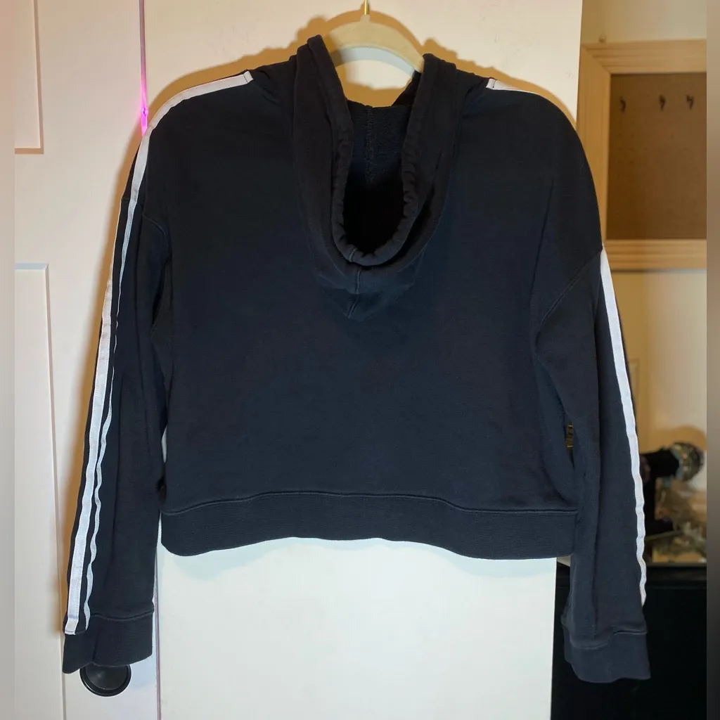 Adidas Cropped Black Hoodie with White Accents - Image 4
