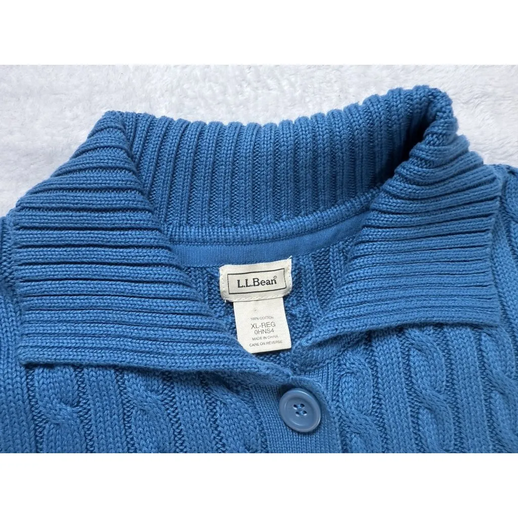 Vintage LL Bean Cable Knit Cardigan Women’s XL Blue Teal Short Sleeve Button Y2K - Image 4