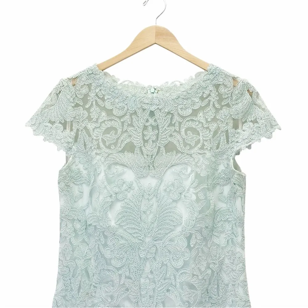 Tadashi Shoji Mint Green Lace Cap Sleeve Dress Size 12 Embroidered Cocktail - Image 5