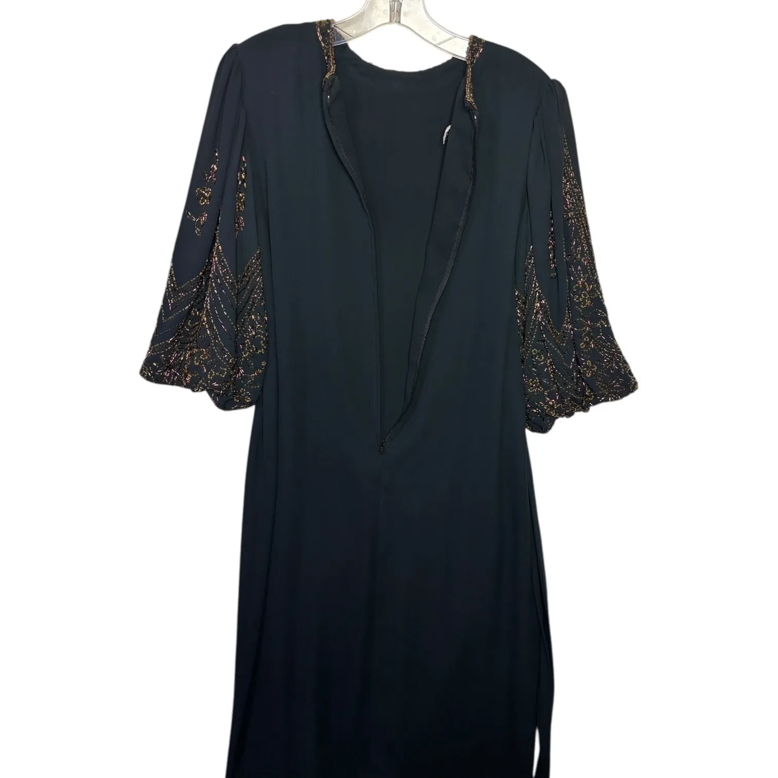 Vtg Jack Bryan Black Beaded Sleeve Midi Dress Sz L Evening Cocktail Shift Gown Size L - Image 7
