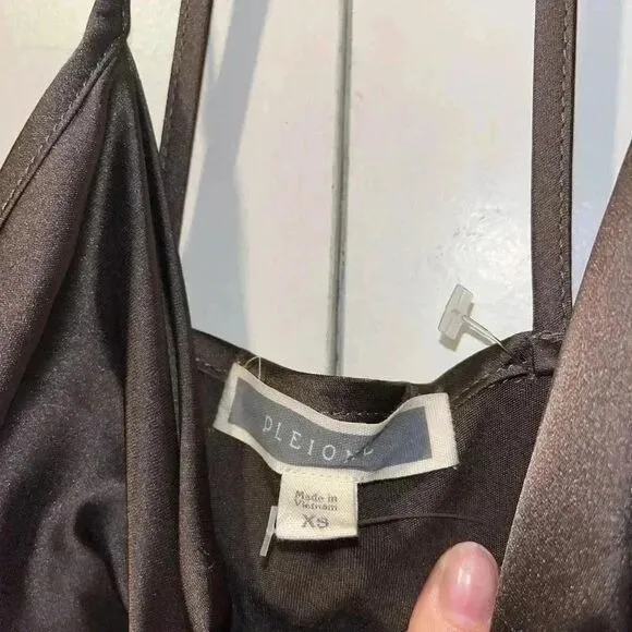 Pleione Elegant Brown Satin Halter Top Camisole Evening‎ Party Tank D14 - Image 5