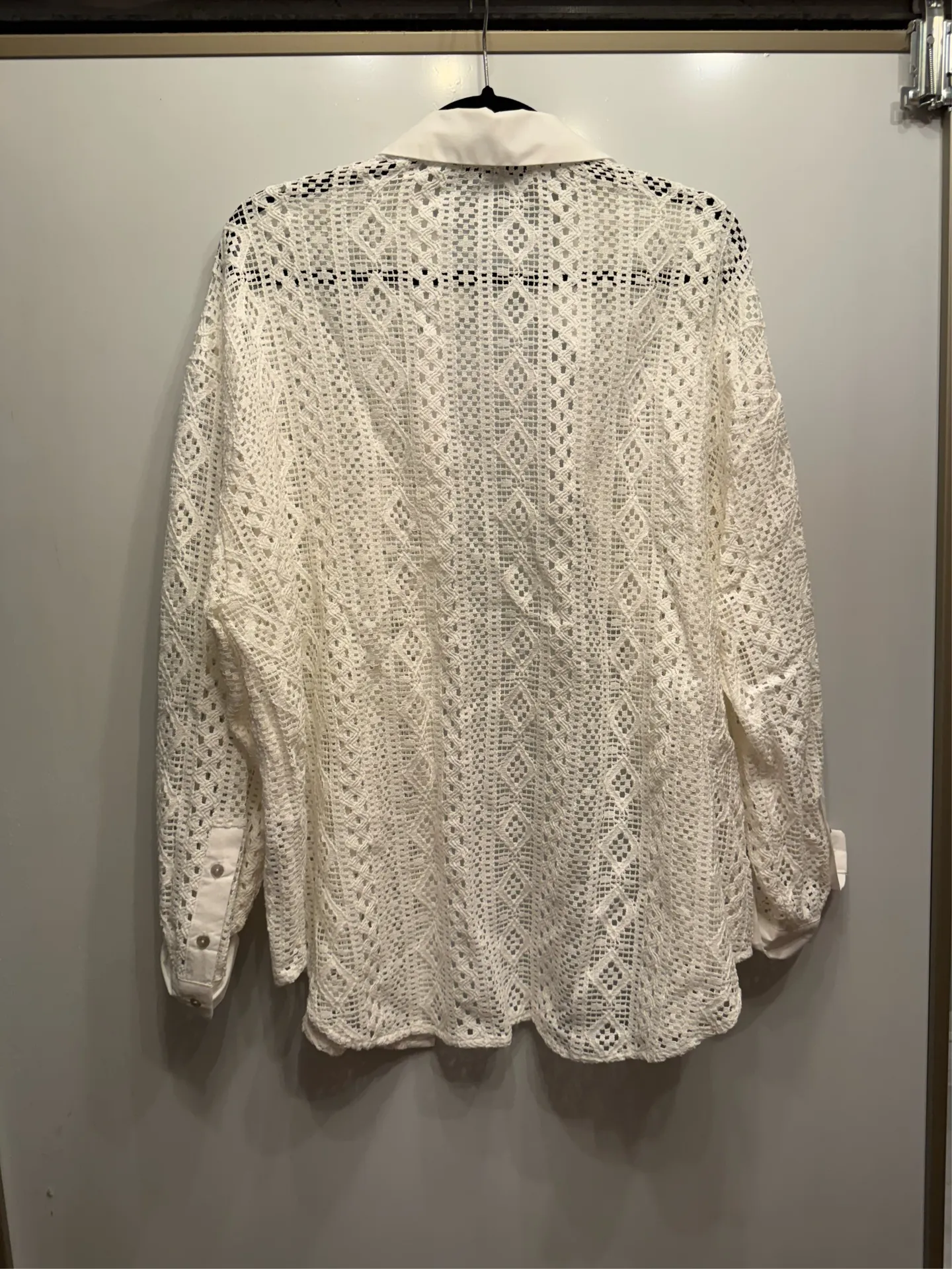 Zara White Combination Crochet Button-up Shirt  - Image 4