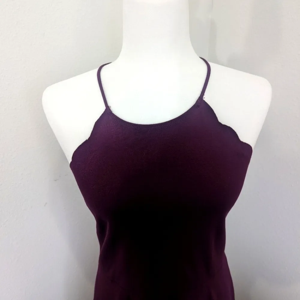 Socialite Purple Plum Small‎ Scalloped Mini Skater Halter A-Line Dress Keyhole - Image 3