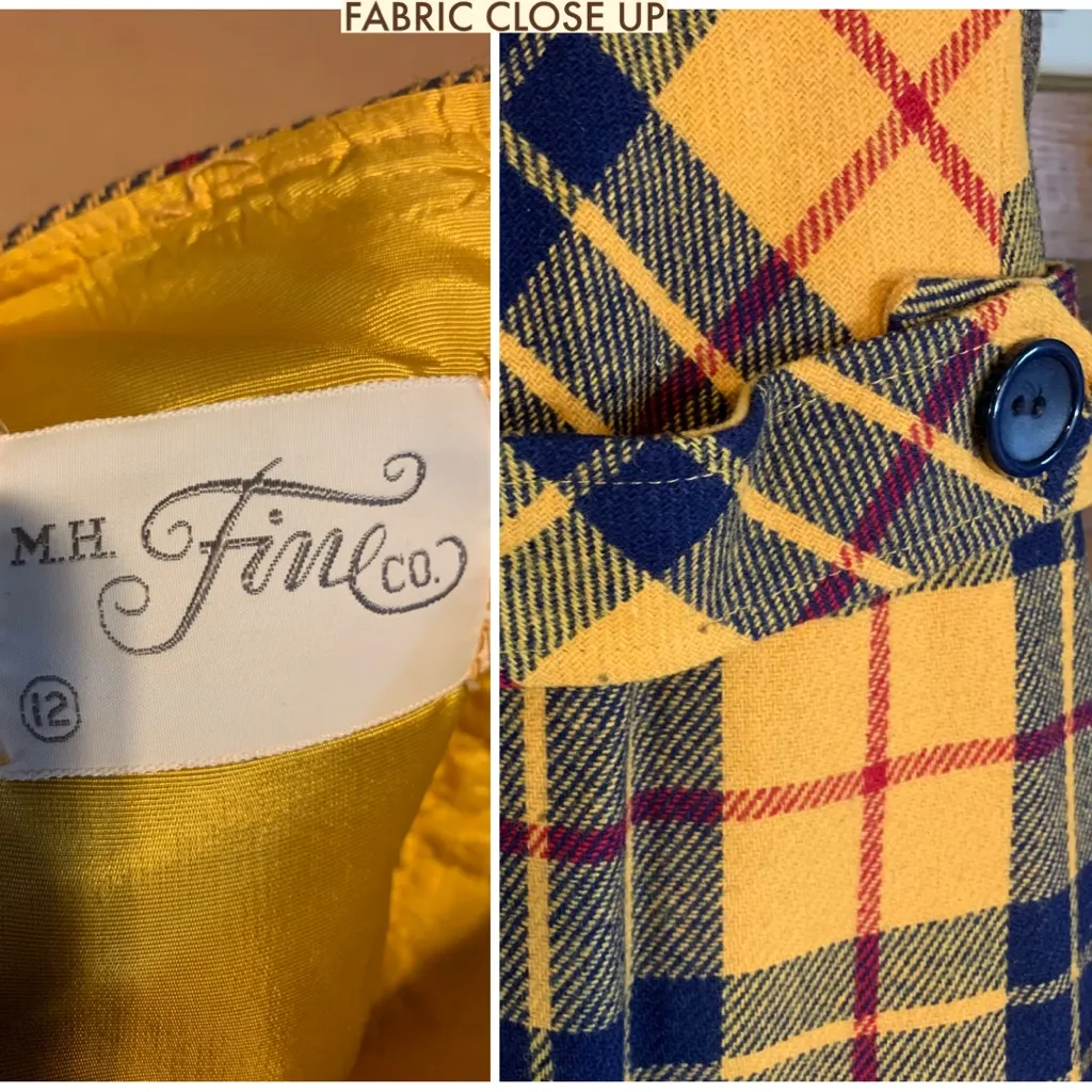 VINTAGE 1960'S M.H. FINE CO YELLOW & BLUE PLAID WOOL BLEND SHIFT DRESS (12) - Image 12