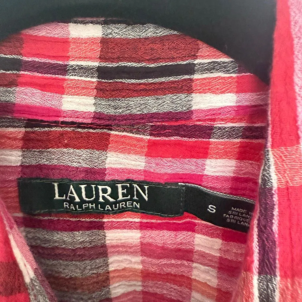 Lauren Ralph Lauren Women’s Small Pink Plaid Longsleeve Top Blouse - Image 2