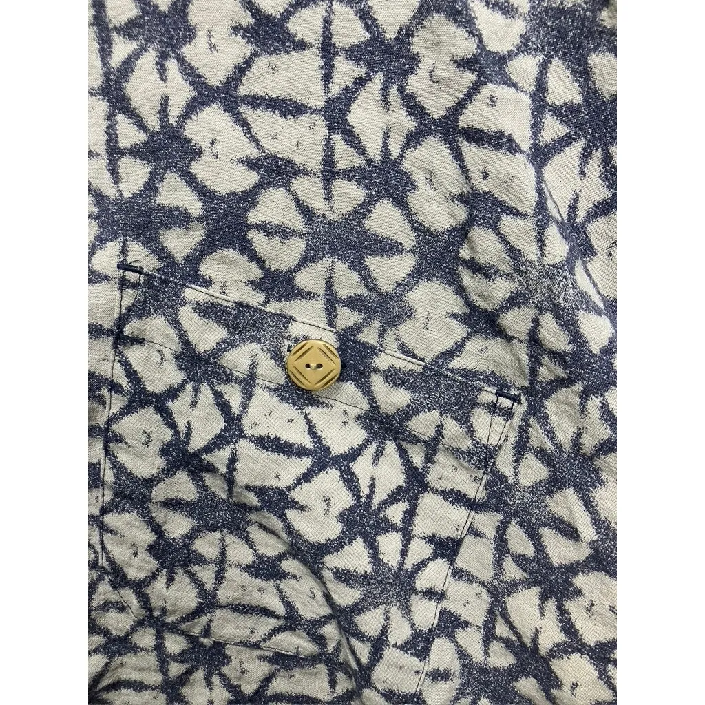 JOHN MARK Womens 3X Geometric Print Button Front Roll Tab Sleeve Shirt Top Blue - Image 4