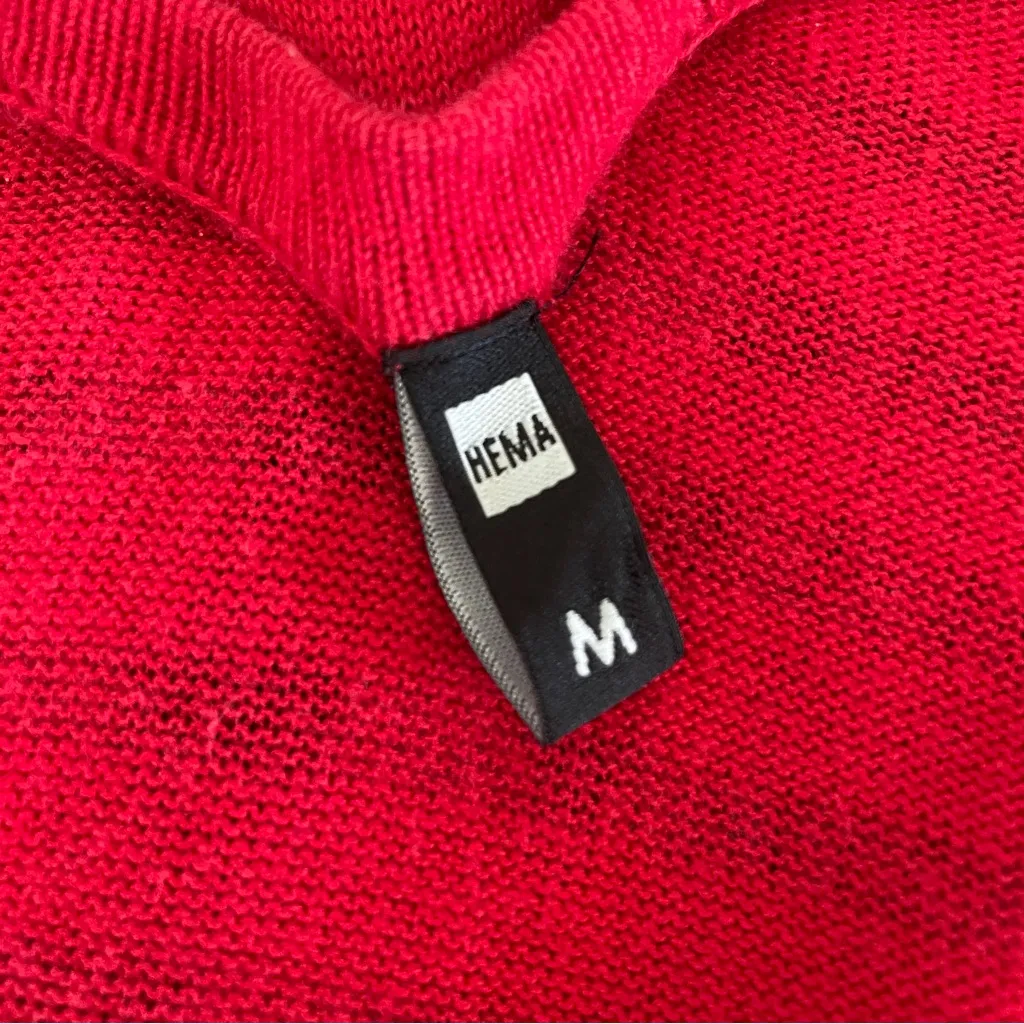 European Cardigan Sweater Medium Red Silver Metallic Stripe Clean Girl Pullover - Image 4