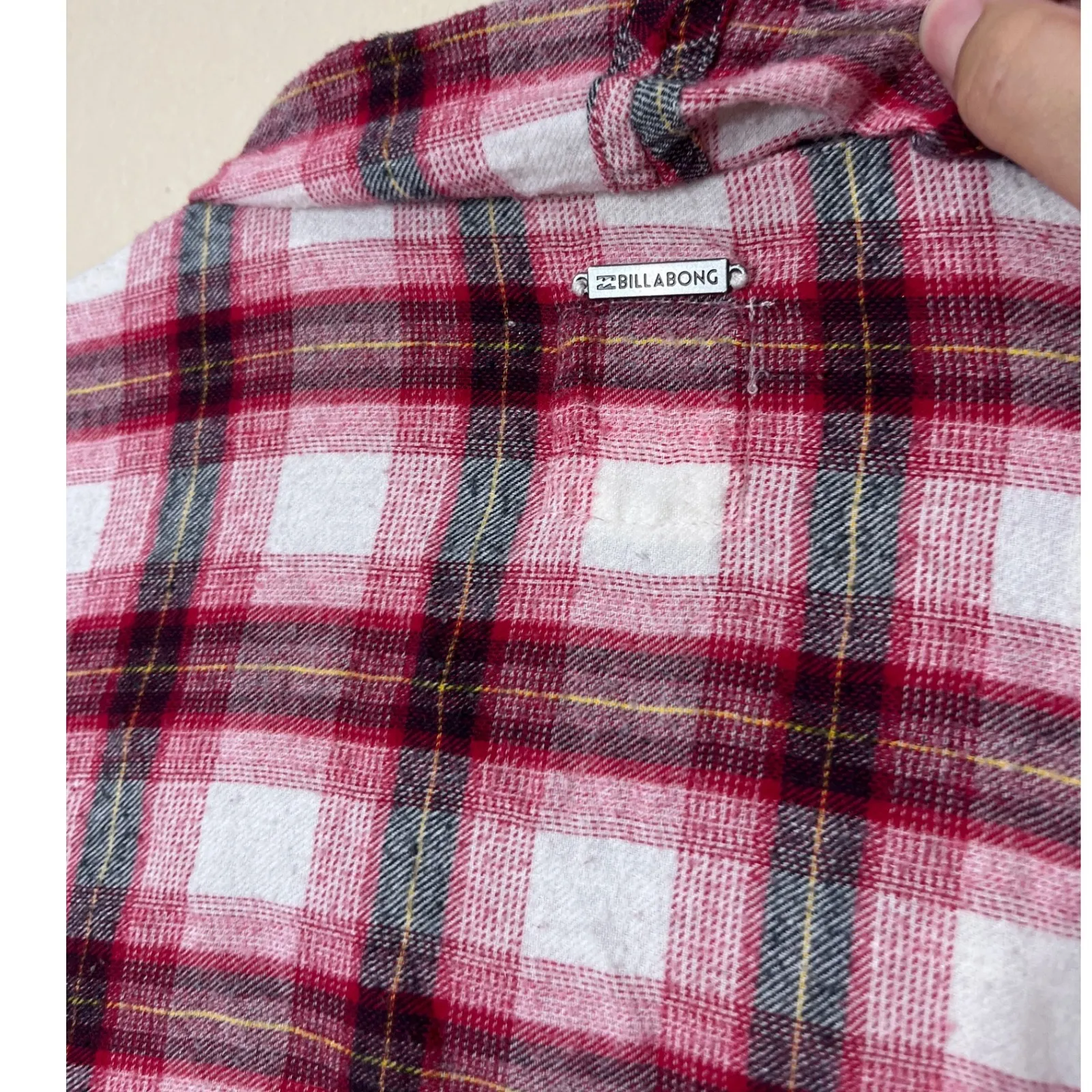 Billabong Women's Plaid Open Front Cardigan Fringed‎ Hem Long Sleeve Size M - Image 6