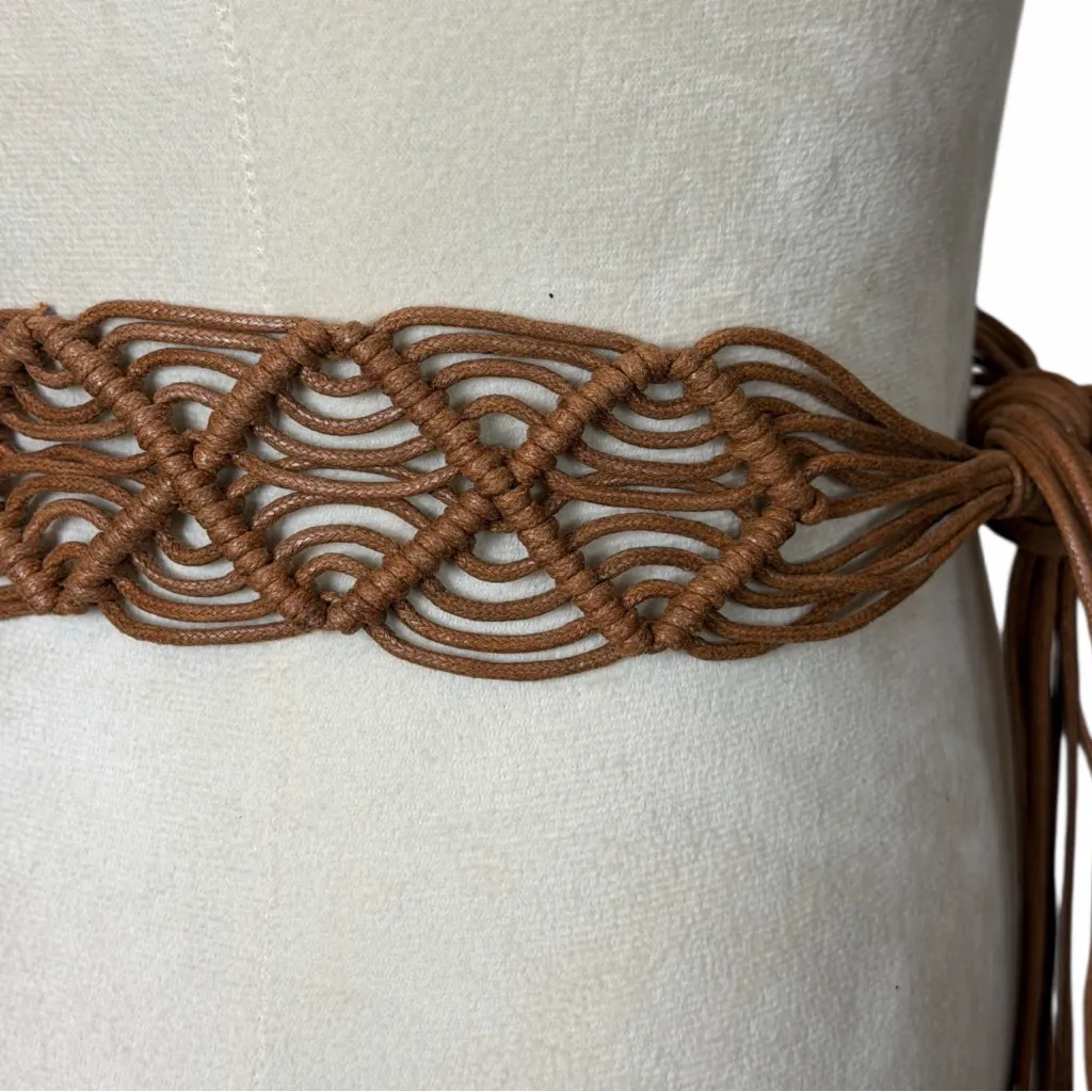 Boho Western Brown Cognac Braided Macramé Fringe Belt Women’s Size Small Medium - Image 4