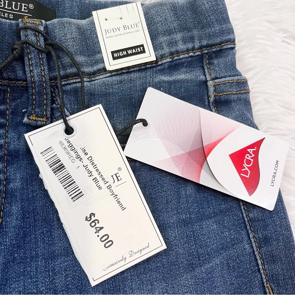 High Waist Distressed Boyfriend Pull On Blue Denim Jegging 1/25 NWT - Image 13