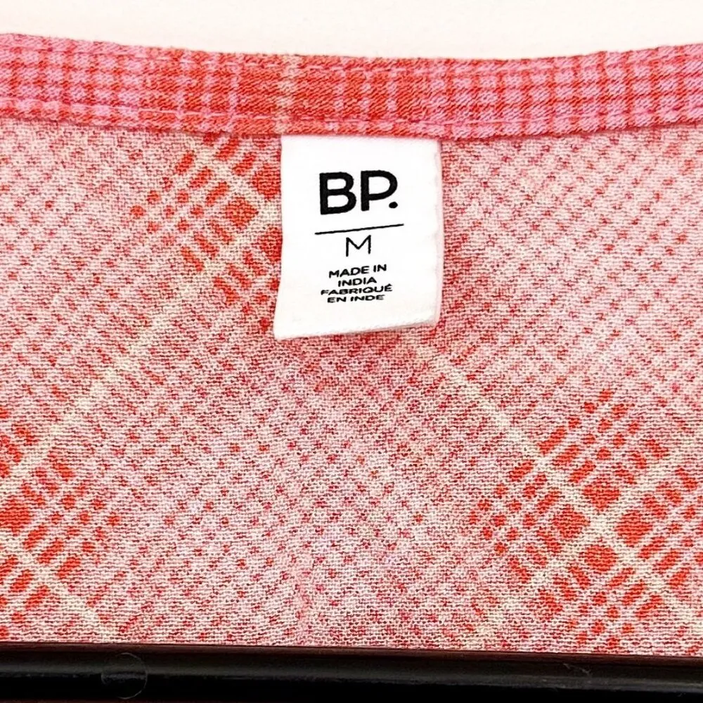 NWT BP by Nordstrom Long Sleeve Orange Plaid Crop Top - Size: Medium - Image 3