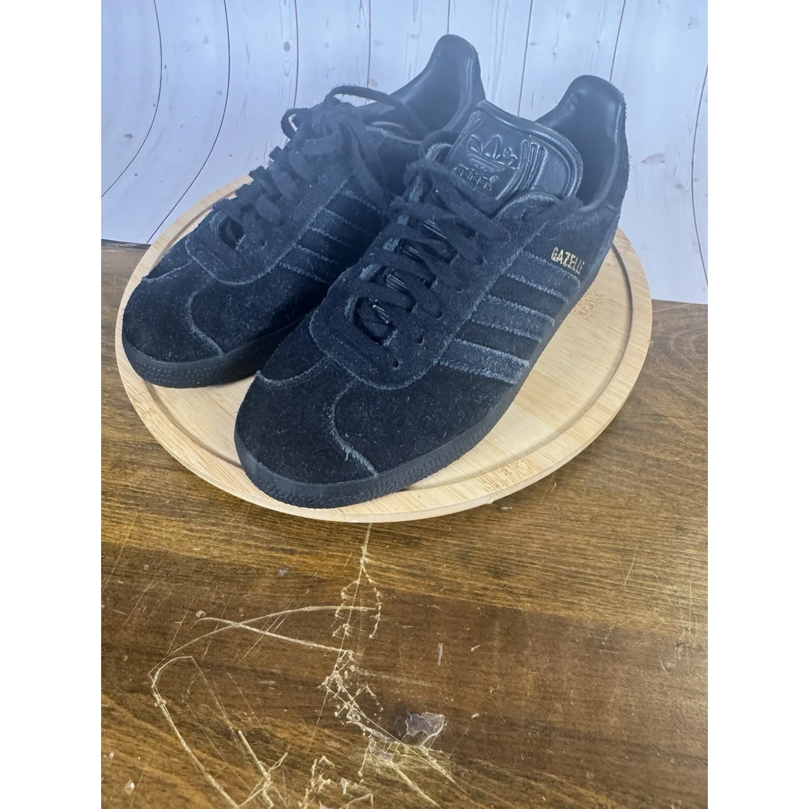 Adidas Gazelle Youth 4/Women size 5.5 Black On Black Suede Shoes - Image 2