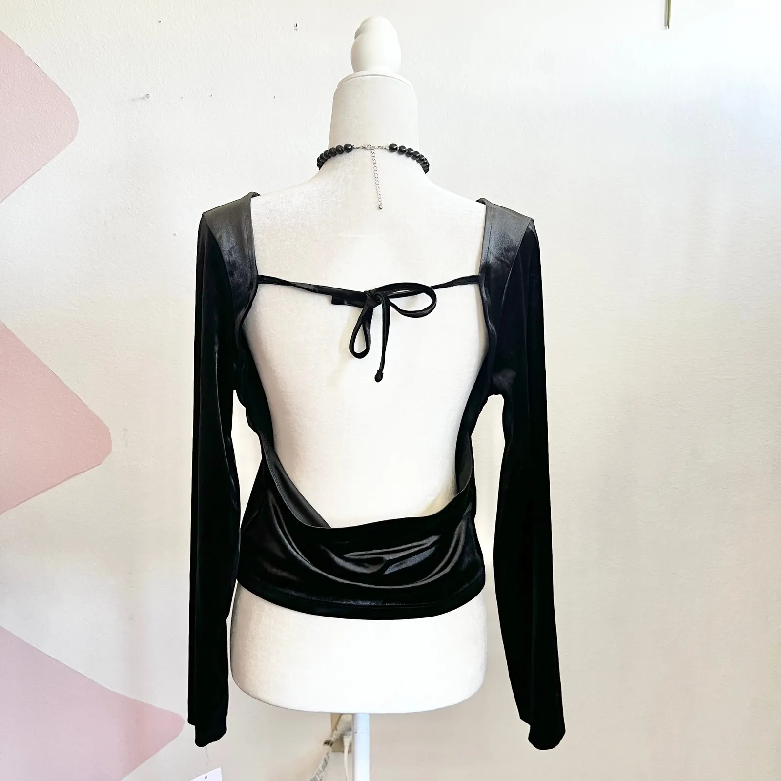 Black Velvet Long Sleeve Top Whimsigoth 90s Gothic Grunge Witchy Large - Image 2