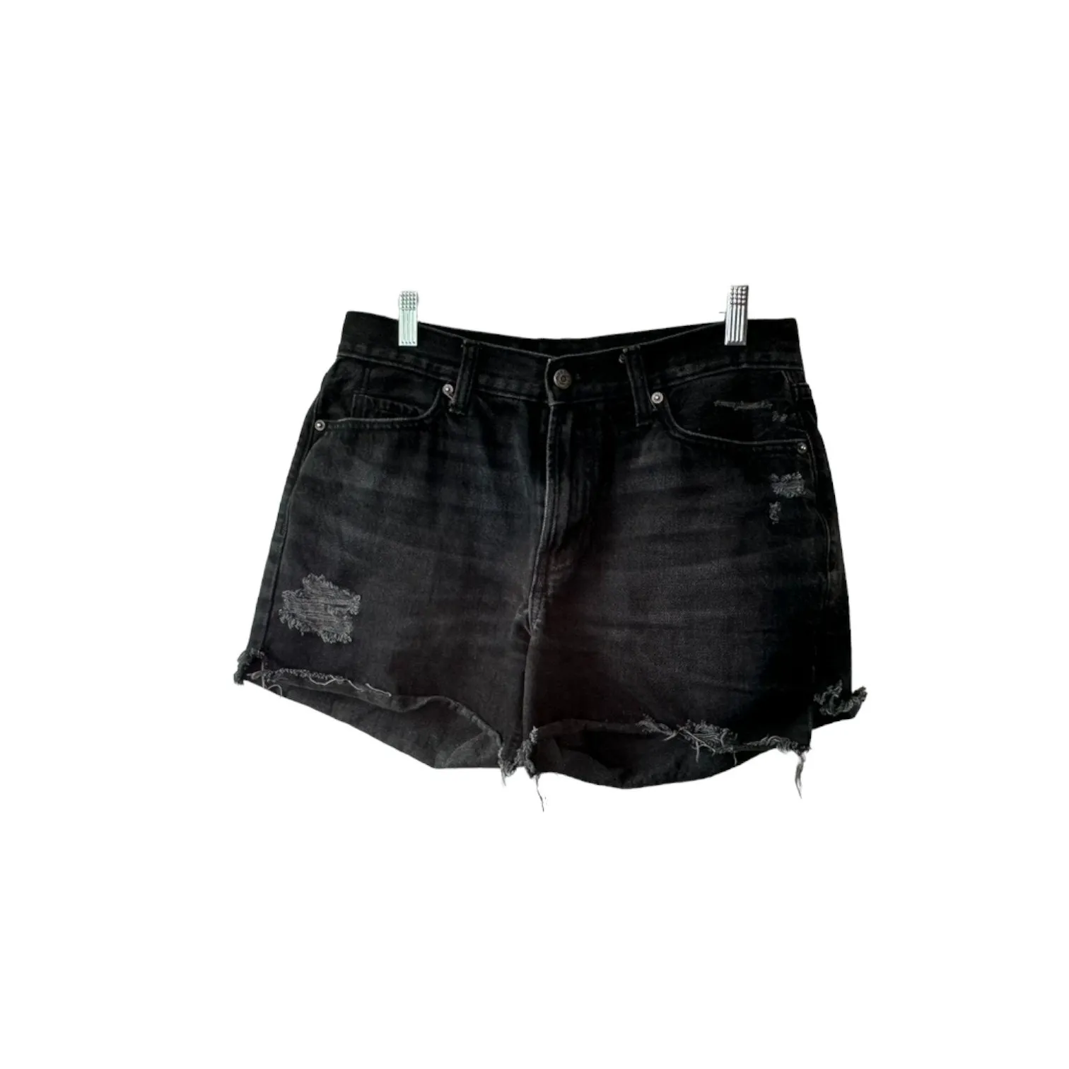 Old Navy Black High-Rise Slouchy Straight Distressed Cut-Off Jean Shorts Size 10 - Image 6